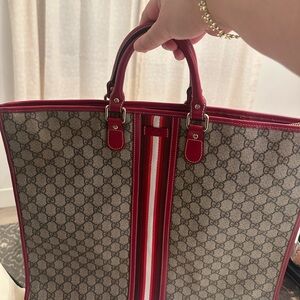 Gucci Signature Tote with Burgundy and White Stripes